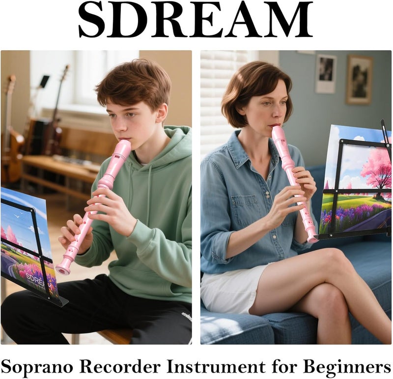 SDREAM Soprano Recorder Instrument for Kids and Adults - Beginner 8 Hole German Fingering Recorder Flute With Cleaning Rod, Packing Bag and Sheet Music (Pink) - Image 3